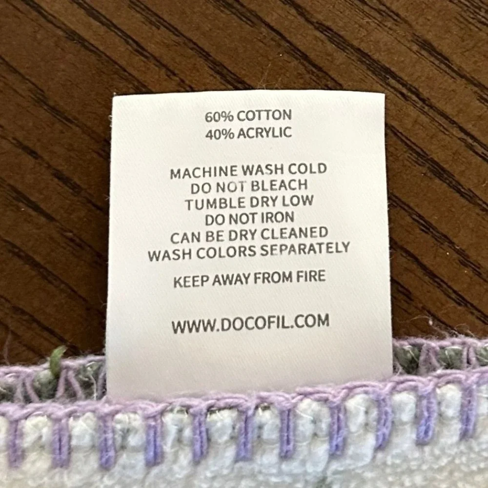 Docofil White Lavender Floral Cotton Blend Throw Blanket Made in Portugal 50x60
